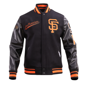 CHAMARRA SAN FRANCISCO GIANTS SCRIPT TAIL MENS RIB WOOL VARSITY BLACK ORANGE en STOCK