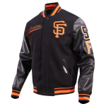 CHAMARRA SAN FRANCISCO GIANTS SCRIPT TAIL MENS RIB WOOL VARSITY BLACK ORANGE en STOCK