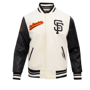CHAMARRA SAN FRANCISCO GIANTS SCRIPT TAIL MENS RIB WOOL VARSITY EGGSHELL BLACK en STOCK
