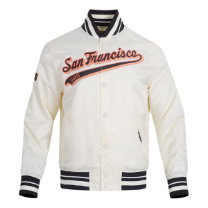 CHAMARRA SAN FRANCISCO GIANTS SCRIPT TAIL MENS SATIN JACKET EGGSHELL BLACK en STOCK