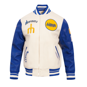 CHAMARRA TTLE MARINERS RETRO CLASSIC RIB WOOL VARSITY JACKET EGGSHELL ROYAL BLUE en STOCK