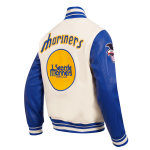 CHAMARRA TTLE MARINERS RETRO CLASSIC RIB WOOL VARSITY JACKET EGGSHELL ROYAL BLUE en STOCK