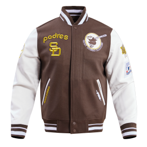CHAMARRA DIEGO PADRES RETRO CLASSIC RIB WOOL VARSITY JACKET BROWN WHITE en STOCK