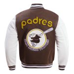 CHAMARRA DIEGO PADRES RETRO CLASSIC RIB WOOL VARSITY JACKET BROWN WHITE en STOCK